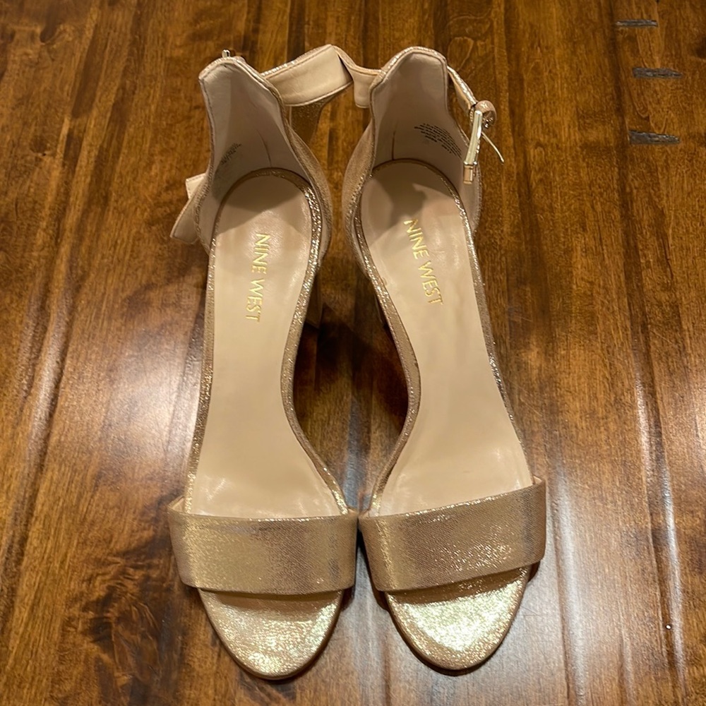 Nine West Gold Open Toe Heeled Sandals